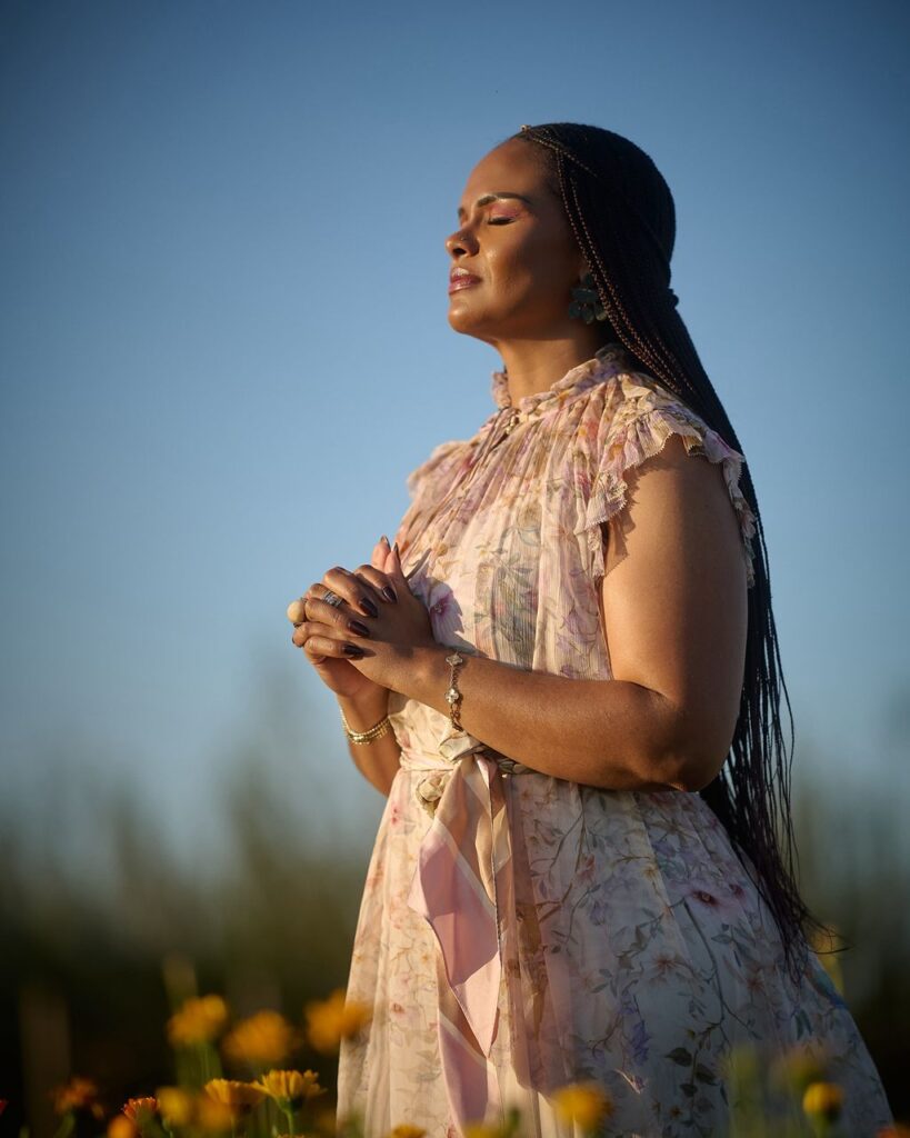 Leya Mnangagwa praying quietly in a field, an image of the secret place of prayer