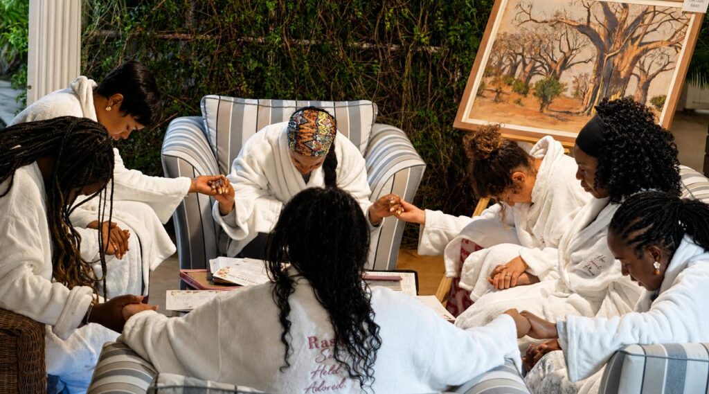 the prayer circle at the first Her Secret Place retreat.