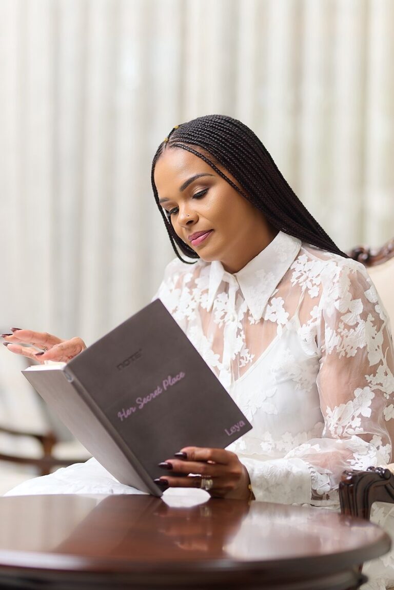 Leya Mnangagwa reading her Her Secret Place journal, reflecting on her secret place of prayer